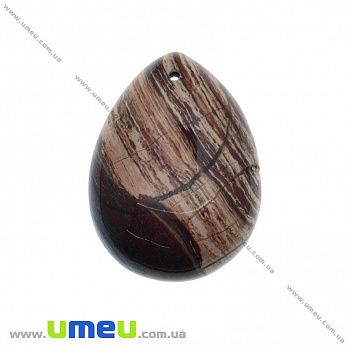 Підвіска з натурального каменю, Окам'яніле дерево, Крапля, 36х27 мм (POD-033023)