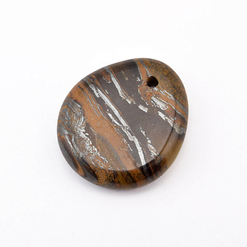 Подвеска Капля плоская, Натур. камень Тигровый глаз, 28х25 мм (POD-058653)