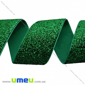 Лента бархатная с люрексом, 38 мм, Зеленая, 1 м (LEN-035826)