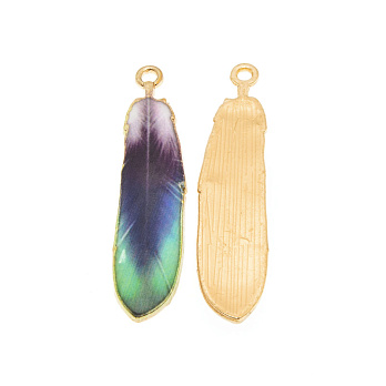Підвіска метал. Перо різнокольорове, Стійке покриття, 38х9 мм, Золото (POD-054746)