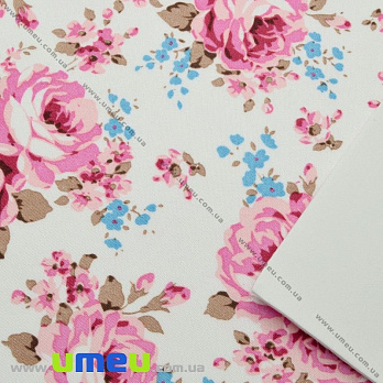 Фоамиран с рисунком Цветы розовые, 20х30 см, Белый, 1 шт (FOM-023808)