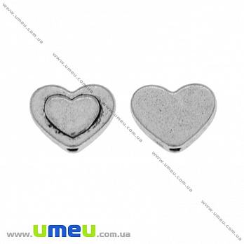 Бусина мет. Сердце, 10х8 мм, Античное серебро, 1 шт (BUS-007791)