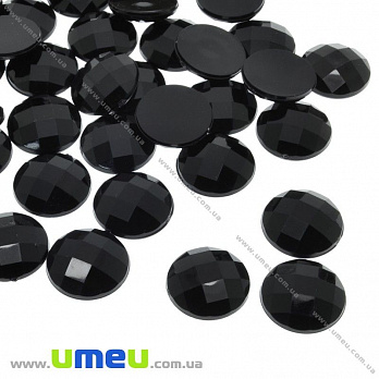 Кабошон пластиковий, Круглий гранований, 18 мм, Чорний (KAB-031918)
