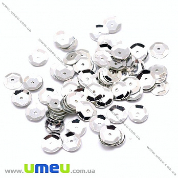 Пайетки Китай круглые граненые, 6,5 мм, Серебристые, 5 г (PAI-001516)