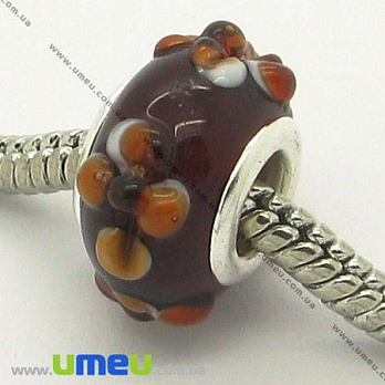[Архів] Намистина PANDORA Lampwork, 15х10 мм, Бордова, Срібло (BUS-005712)