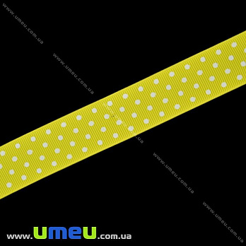 Репсовая лента в горошек, 25 мм, Желтая, 1 м (LEN-016670)