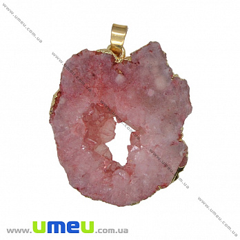 Підвіска з натурального каменю, Друза агату, Рожева, 47х36 мм (POD-033876)