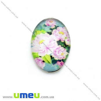 Кабошон стекл. с принтом Цветы, 18х13 мм, Овал (KAB-013742)