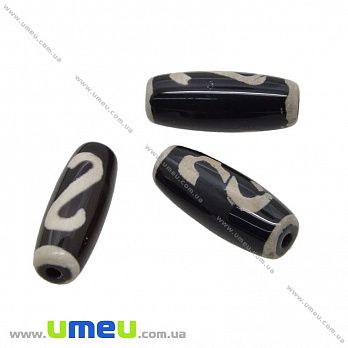 [Архів] Намистина натуральний камінь Дзи Агат чорний, 30х12 мм, Рис (BUS-035500)