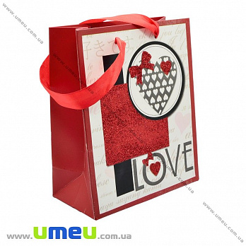 Подарочный пакет Сердца, 17х14х7 см, Красный, 1 шт (UPK-023374)