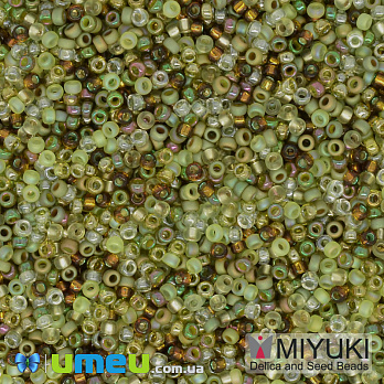 Бисер японский Miyuki круглый RR 15/0 №MIX55, Микс оливковый, 5 г (BIS-039808)