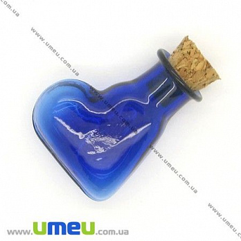 Стеклянная баночка Сердце, Синяя, 24х20 мм, 1 шт (DIF-006704)