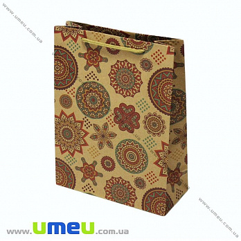 Подарунковий пакет з крафт паперу, 24,5х19х8 см, Візерунки (UPK-019038)