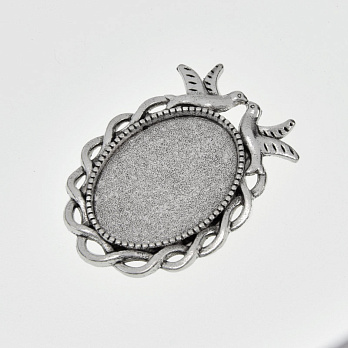 Основа овальна з пташками, 38х26 мм, 25х18 мм, Античне срібло (OSN-059446)