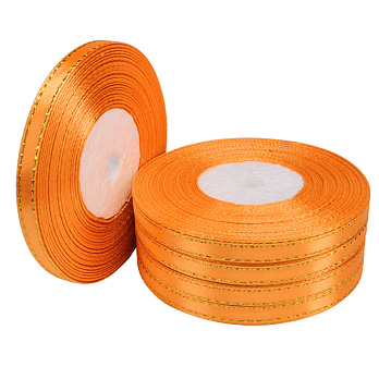 Атласна стрічка з люрексом, 6 мм, Помаранчева (LEN-052854)