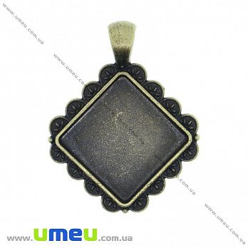 Основа ромб, 42х33 мм, 19х19 мм, Антична бронза (OSN-033683)