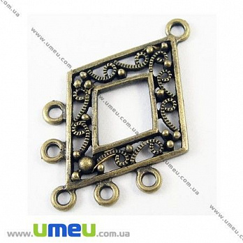 [Архів] Конектор металевий Ромб, 40х25 мм, Антична бронза (KON-001947)