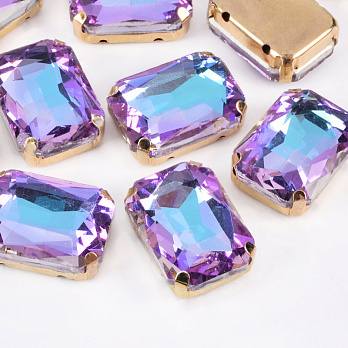 Шатон прямокутний, 18х13 мм, Золото, Бузково-блакитний (KAB-053032)