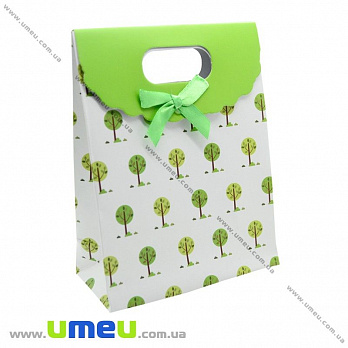 Подарунковий пакет на липучці, Дерева, Салатовий, 16х12х6 см (UPK-020403)