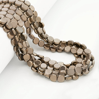 Намистини Гематит, Нат. камінь, Круглі плоскі, 8х3 мм, З покриттям, Золотисті (BUS-054021)