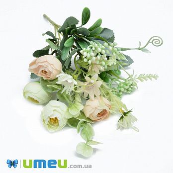 Букет півонії з ромашками, 34 см, Персиково-молочний (DIF-045791)