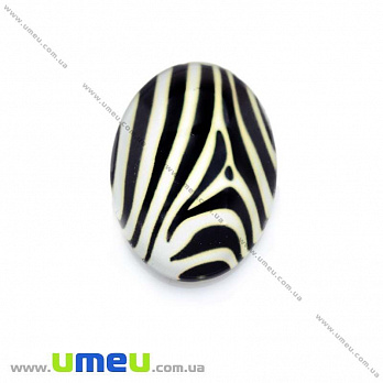 Кабошон скляний з принтом Зебра, 18х13 мм, Овал (KAB-013726)