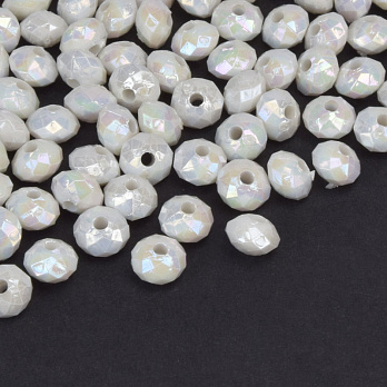 Намистини пластикові райдужні, Ронделі, 6х4 мм, Білі (BUS-059651)