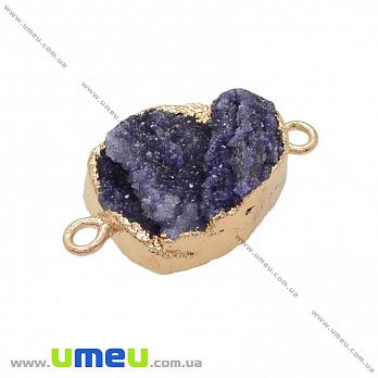 Конектор з натурального каменю Друза Агата в металі, Фіолетовий, 29х17 мм (POD-036915)