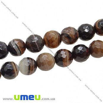 [Архив] Бусина натуральный камень Агат коричневый темный, 12 мм, Круглая граненая, 1 шт (BUS-005160)