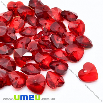 Подвеска стеклянная Сердце, 10х10 мм, Красная, 1 шт (POD-028814)