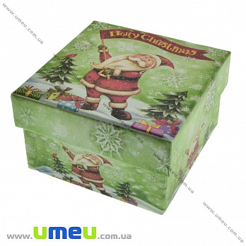 Подарочная коробочка Квадратная новогодняя, 9х9х5,5 см, Салатовая, 1 шт (UPK-023085)