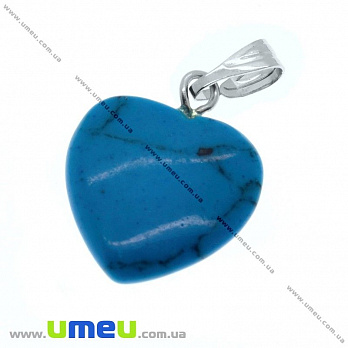 Подвеска Сердце из натурального камня, Бирюза (синт.), 25х18 мм, 1 шт (POD-001697)