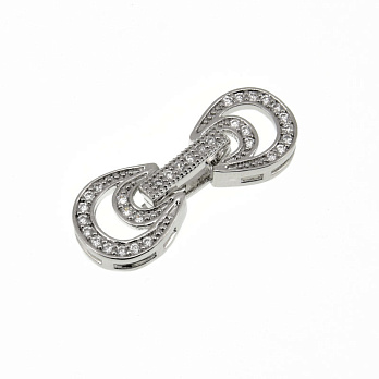 Застібка, 23х9 мм, Латунь з покриттям Родій, Куб. цирконій (ZAM-060825)