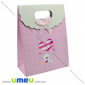 Подарунковий пакет на липучці, Мишка, Рожевий, 16х12х6 см (UPK-020398)