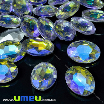 Ріволі скляний, Овал гранований, Райдужний, 18х13 мм, Бузковий АВ (KAB-033991)