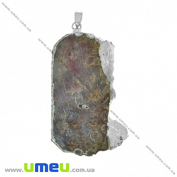 Подвеска из натурального камня в металле, Коралл окаменелый, 64х41 мм, 1 шт (POD-026072)