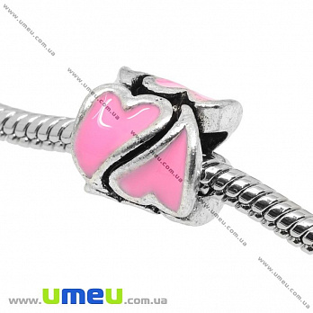 [Архів] Намистина PANDORA мет. Серця рожеві, 10,5х10 мм, Античне срібло (BUS-006511)