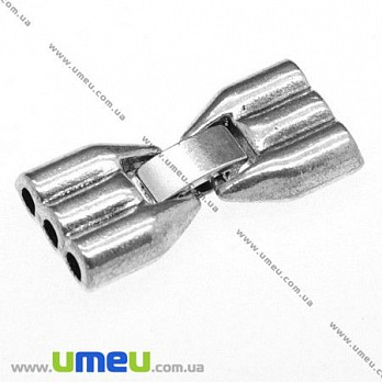 Застёжка для вклеивания трёх шнуров, Античное серебро, 30х14 мм, 1 шт (ZAM-007697)