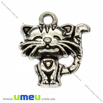[Архів] Підвіска металева Котик, Античне срібло, 19х16 мм (POD-002605)