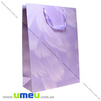 Подарунковий пакет Пір'я, 42х30х12 см, Бузковий (UPK-035658)