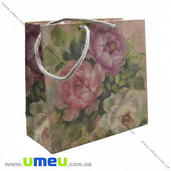 Подарочный пакет из крафт бумаги, 16х16х7 см, Цветы, 1 шт (UPK-019033)