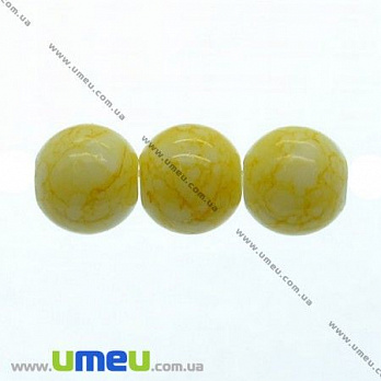 Бусина стеклянная Мраморная, 8 мм, Круглая, Желтая, 1 шт (BUS-007219)