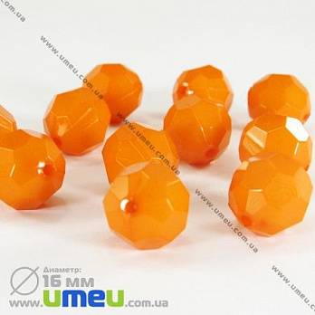 Бусина пластиковая Круглая граненая, 16 мм, Оранжевая, 1 шт (BUS-000710)
