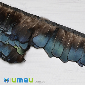 Перья фазана на ленте, 4-5 см, Синие натуральные, 10 см (PER-038975)