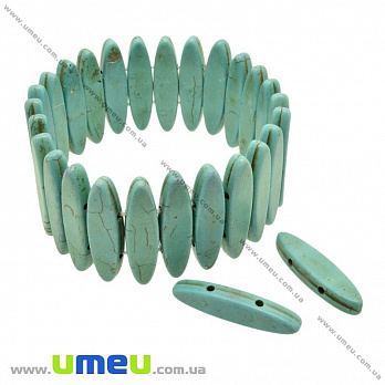 [Архів] Намистина натуральний камінь на два отвори Бірюза (син.), 31х8х5 мм (BUS-023775)