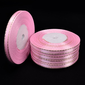 Атласна стрічка з люрексом, 6 мм, Рожева (LEN-052859)