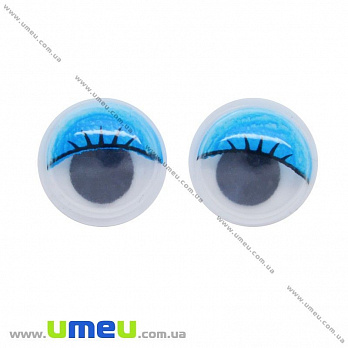 Глазки с ресничками клеевые круглые, 15 мм, Голубые, 1 пара (DIF-013203)