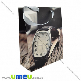 Подарунковий пакет Годинник, 23х18х8 см, Сірий (UPK-023408)