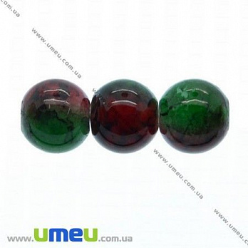 Бусина стеклянная Мраморная, 8 мм, Круглая, Красно-зеленая, 1 шт (BUS-007218)