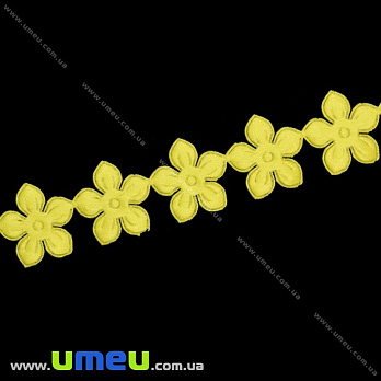 Тесьма тисненая Цветы, 18 мм, Желтая, 1 м (LEN-014538)